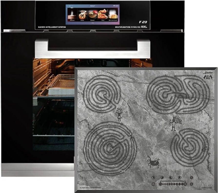Kaiser Inbouwoven EH 6344 Inbouwoven 60 cm Zwart glas- 79 l Air fryer- TFT automatische braadfunctie + Glaskeramische kookplaat KCT 6715 F Era