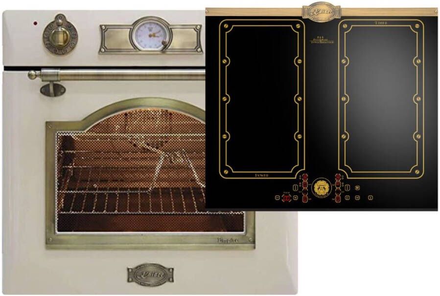 Kaiser inbouwoven EH 6355 ElfEm inbouwoven KCT 6192 FI Em inductiekookplaat 60 cm elektrisch retro zelfvoorzienend 60cm 67L 8 functies ivoor