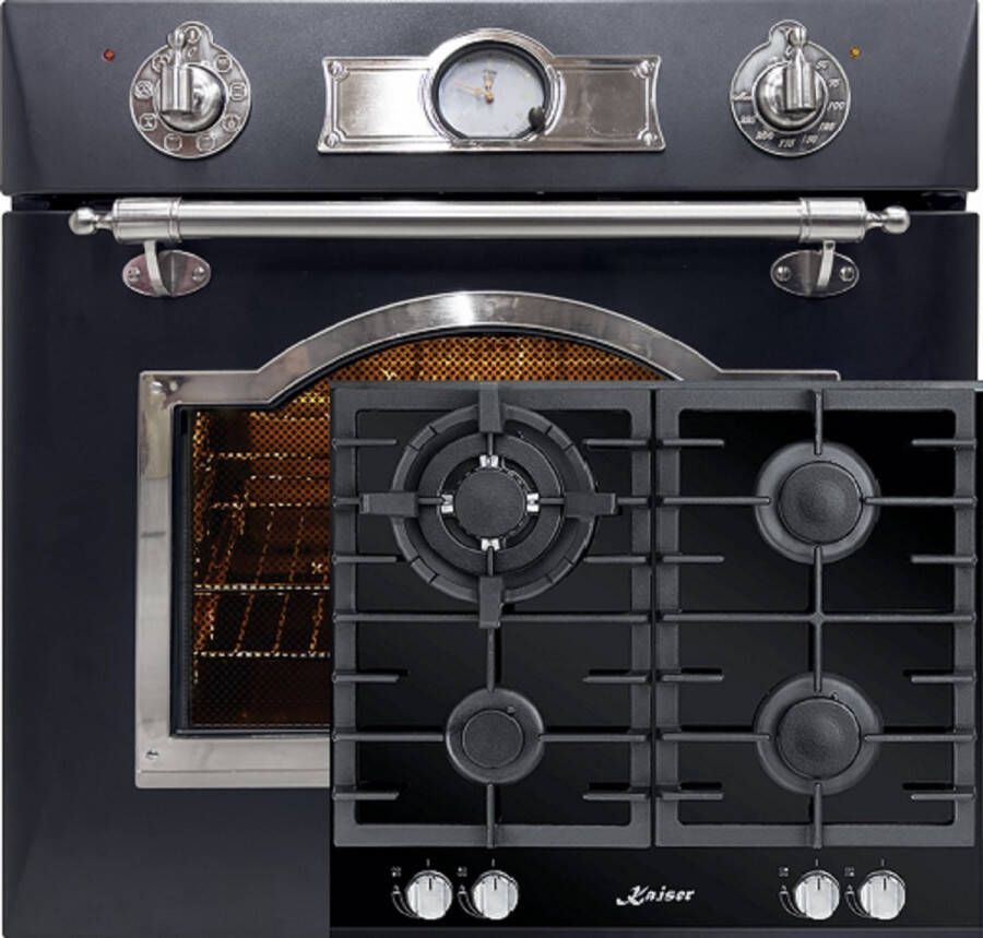 Kaiser inbouwoven EH 6355 Em Sil elektrische inbouwoven 60 cm 67L+KCG 6380 gaskookplaat 60cm