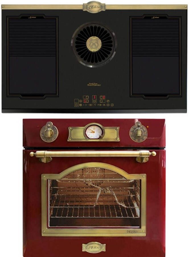 Kaiser Inbouwoven EH 6355 RotEm inductiekookplaat KCT 9365 IEm Retro inductiekookplaat met geïntegreerde afzuigkap oven met 1-voudige telescoopgeleider afzuigkap 1250 m³ h