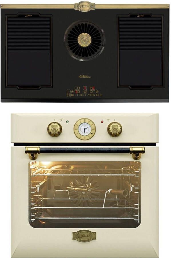 Kaiser Inbouwoven EH 6432 ElfBE Eco 10 met enkele telescoopgeleider + KCT 9365 IEm Retro inductiekookplaat met geïntegreerde afzuigkap 1250 m³ h & Empire design in brons