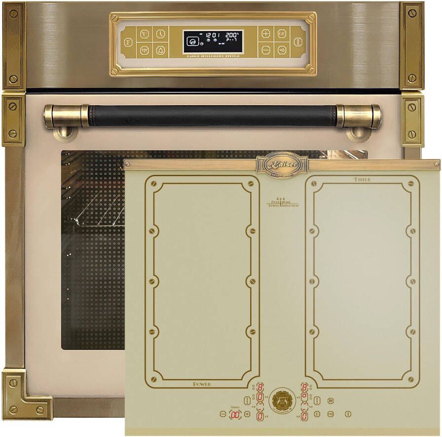 Kaiser inbouwoven EH 6726 ElfAD + KCT 6192 FI ElfEm inductiekookplaat 60 cm inbouwoven met enkele telescopische loper retro inbouwoven 80L ivoorkleurig glas