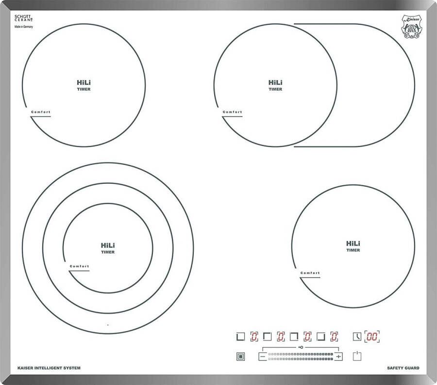 Kaiser inbouw elektrische kookplaat KCT 6715 F W keramische kookplaat wit glas 4 kookzones