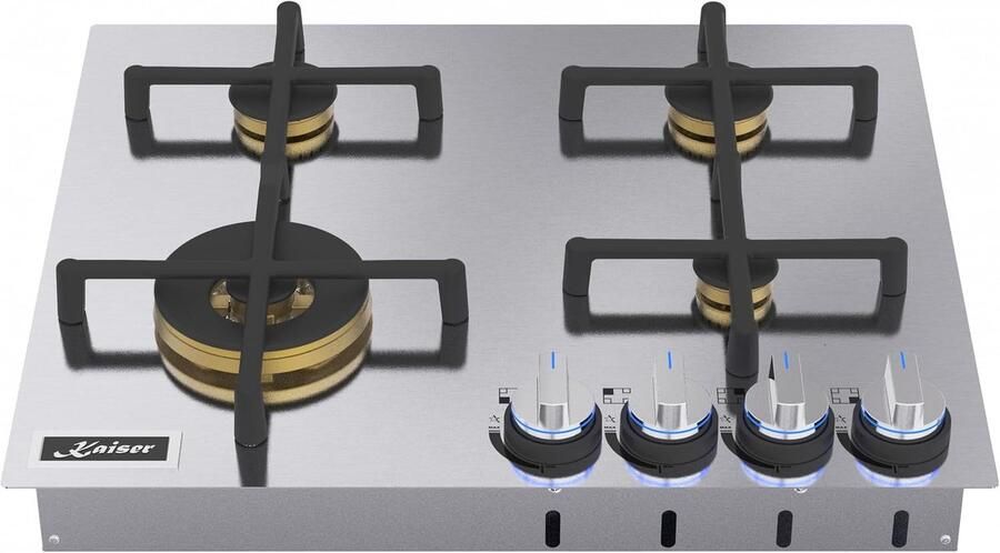 Kaiser Gaskookplaat KG 6236 Turbo -60 cm autonoom – Roestvrijstalen kookplaat met Anti-Touch-effect magnetische gietijzeren pannendragers geschikt voor aardgas & vloeibaar gas drievoudige Turbo WOK-brander