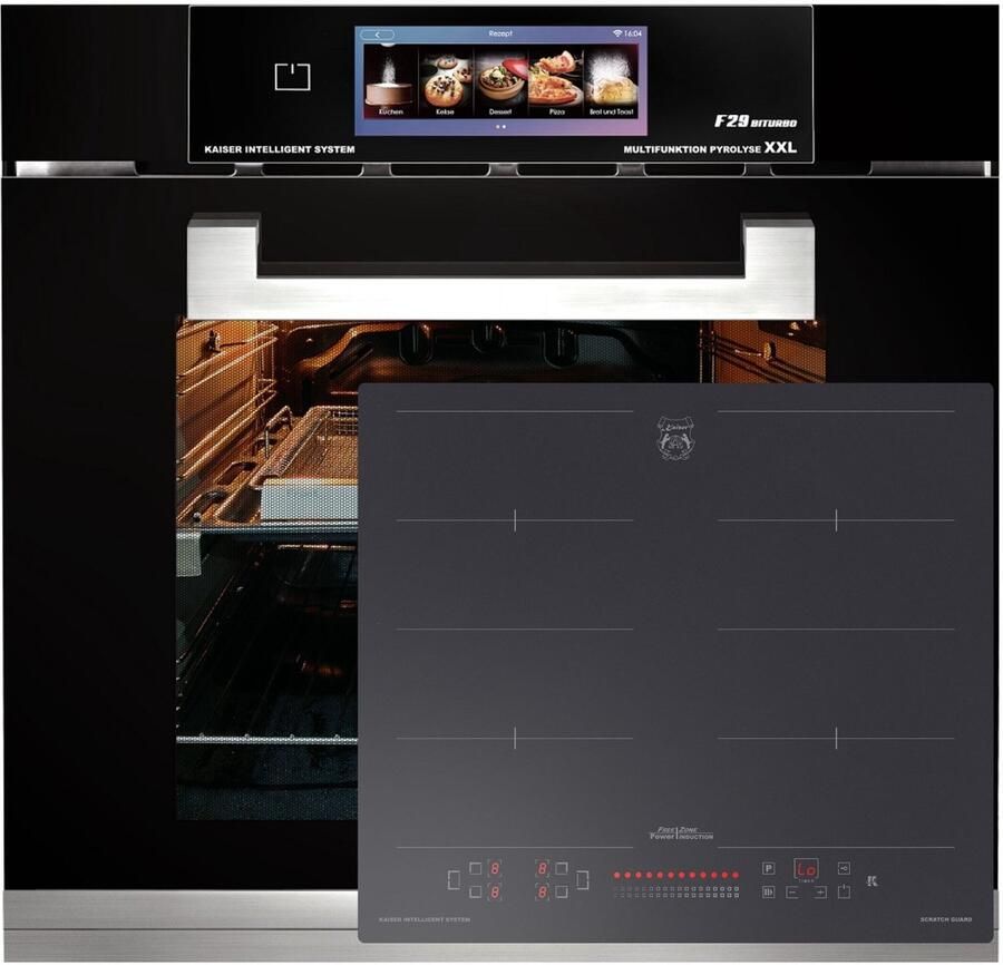 Kaiser Inbouwoven EH 6344 N Inbouwoven 60 cm Zwart glas- 79 l Air fryer- TFT automatische braadfunctie +Anti-Scratch mat KCT 6110 FI inductiekookplaat met 5 QuickHeat inductiezones
