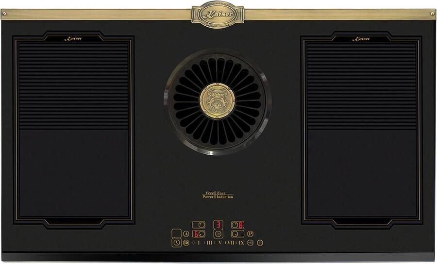 Kaiser Inductiekookplaat KCT 9362 IEm – Inbouw inductiekookplaat met geïntegreerde afzuiging 1250 m³ u Retro Empire-design in brons