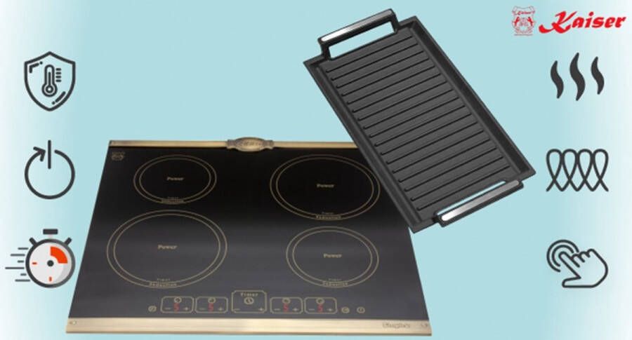 Kaiser inductie KCT 6195 IEm incl. grillplaat inductiekookplaat 60cm zelfvoorzienend kookplaat 4xQickHeat kookzones zwart