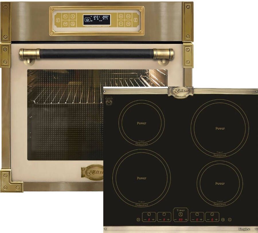 Kaiser koch Kaiser inbouwoven EH 6726 ElfAD + KCT 6195 IEm inductiekookplaat 60cm met enkele telescopische loper retro inbouwoven 80L ivoorkleurig glas