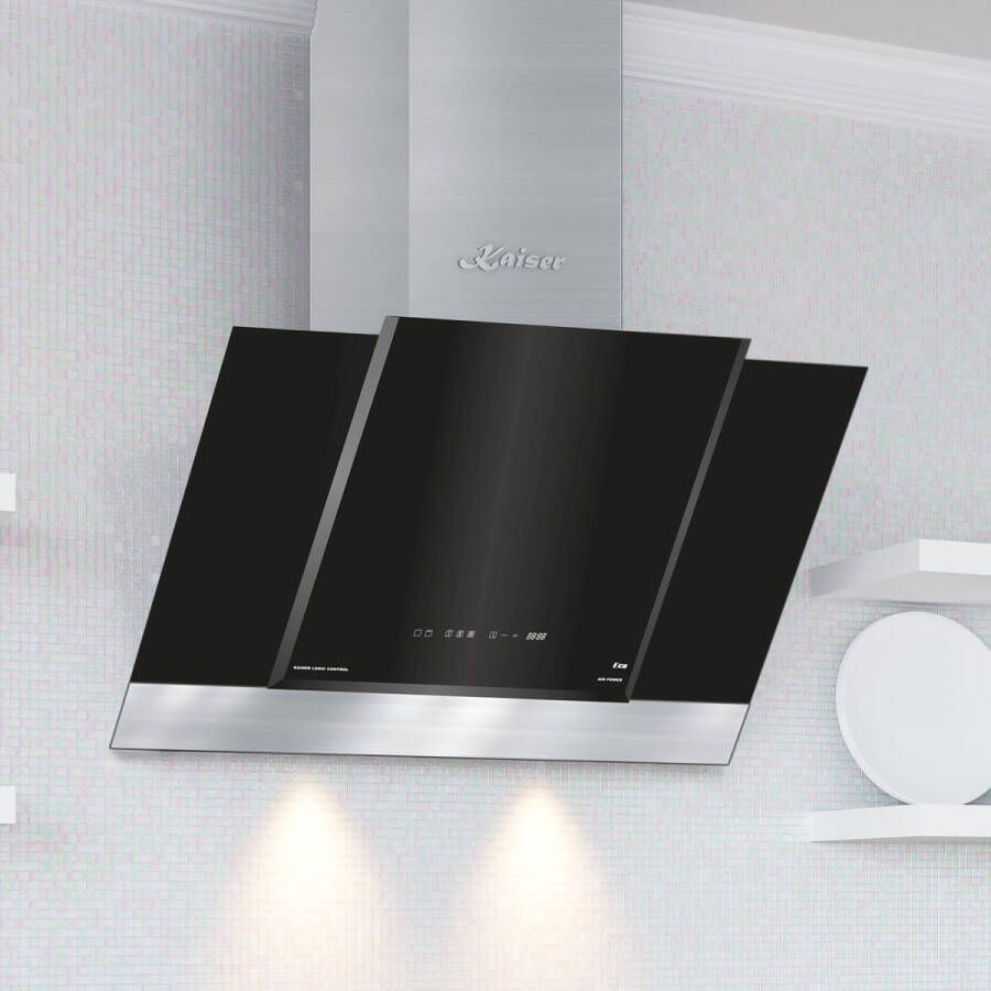 Kaiser Waskap AT 8438 F ECO Line afzuigkap 80 cm zwart glas roestvrij staal 910 m³ h wandmontage-kap