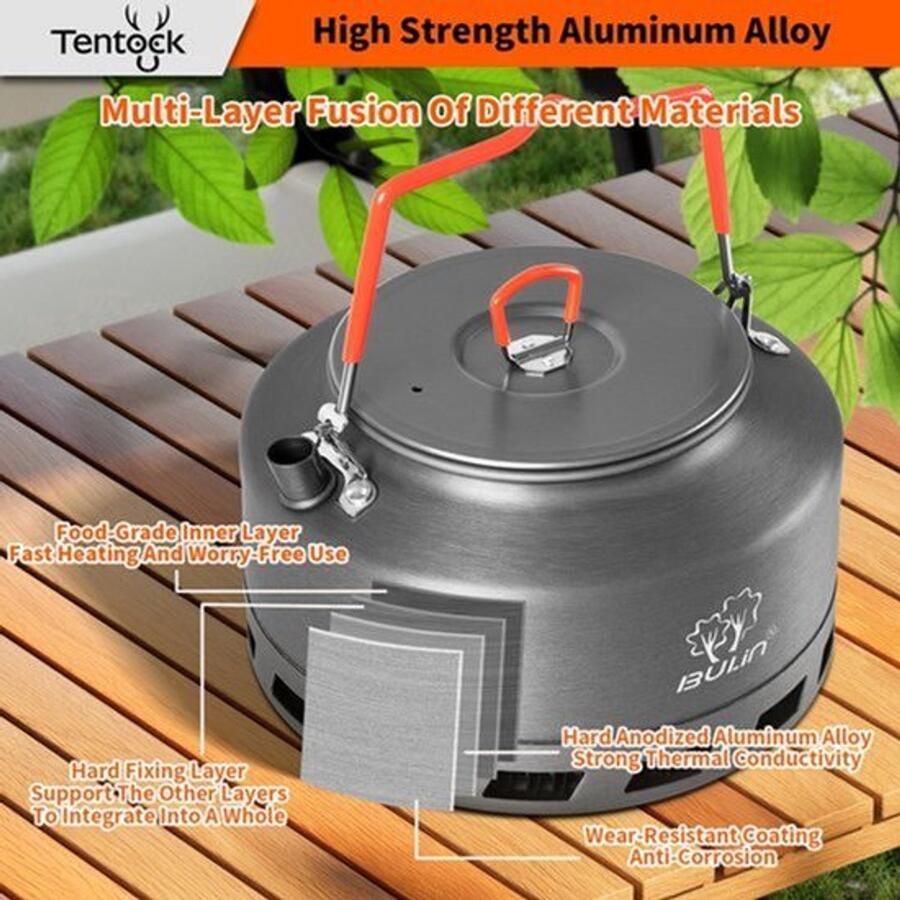 Kampeerketel met opvouwbaar handvat snelle verwarming gastheepot buiten compacte lichtgewicht aluminium waterkoker 1 l 1 6 l (1 l)