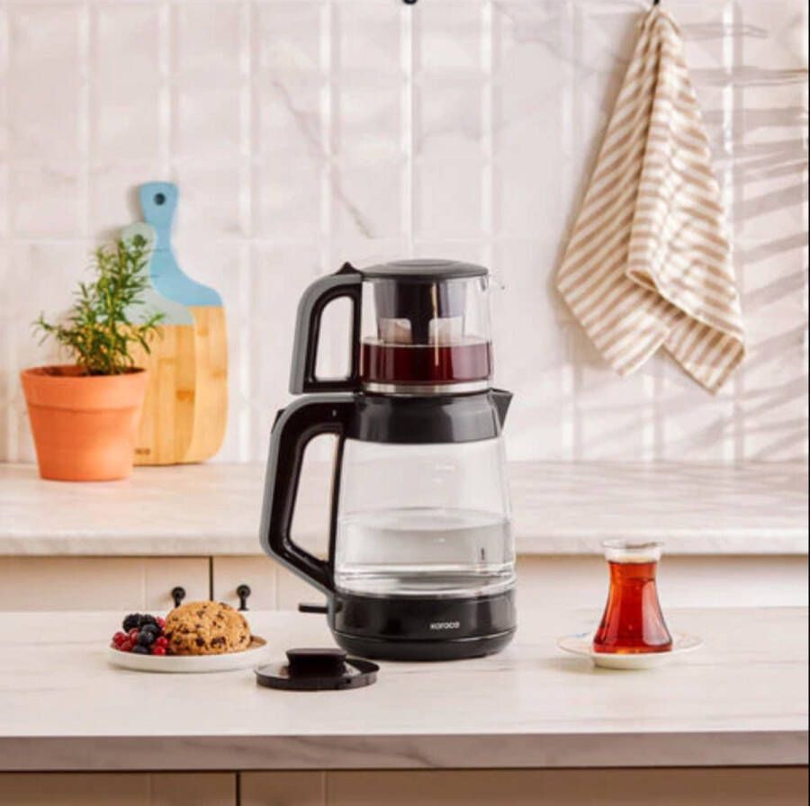 KARACA Glass Tea XL – 2-in-1 Glazen Theemaker en Waterkoker – Space Gray