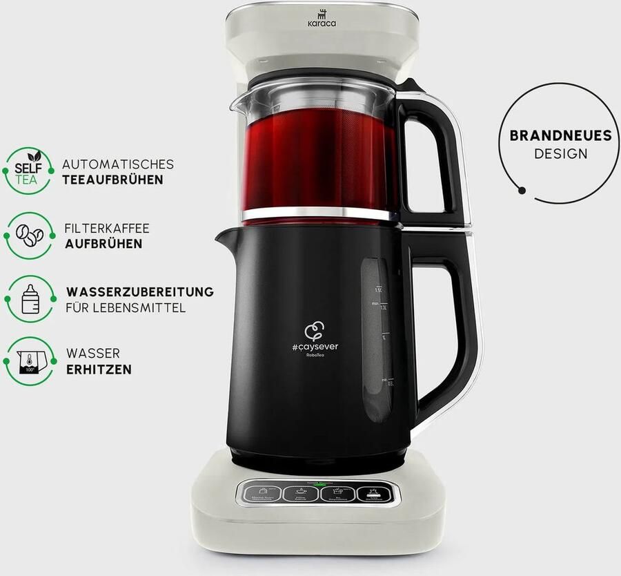 KARACA Çaysever Robotea Pro Connect 4 in 1 sprekende automatische glazen theemaker en filter koffiezetapparaat 2500W theemaker Starlight theemaker Turkse theepot Turkse traditionele thee
