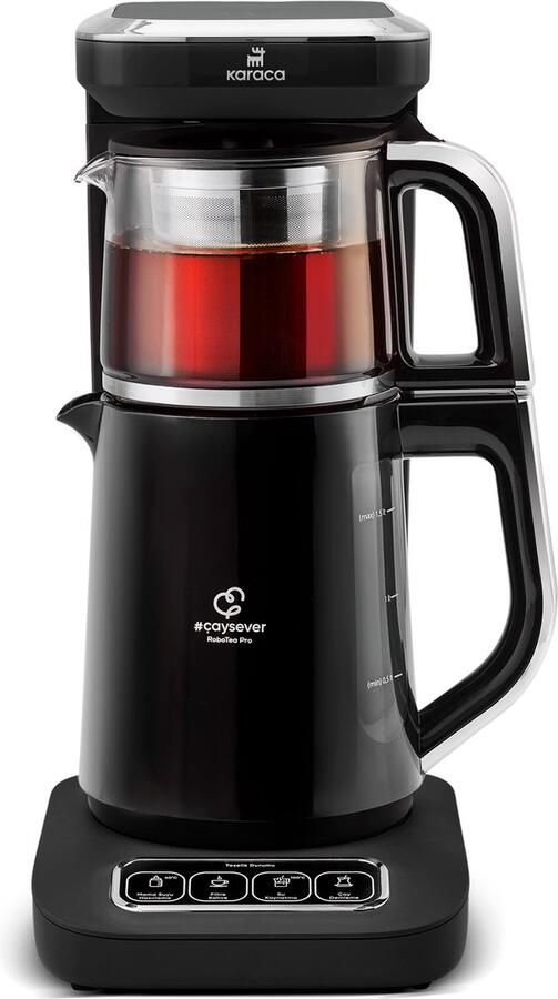 KARACA Caysever- Robotea pro-Chrome kleur -theemachine- 4 in 1 sprekende automatische theemaker waterkoker en filterkoffiezetapparaat 2500 W chroom theemaker Engelse Versie