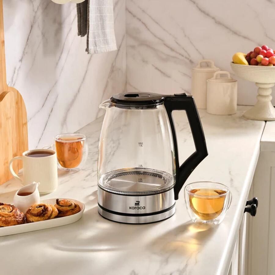 KARACA Glacia Waterkoker Glas 1 8 Liter – 2200W – RVS – Automatische Uitschakeling – 360° Draaibare Voet