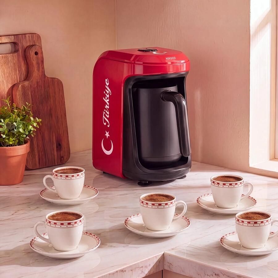 KARACA Hatir Hups Türkiye – Turkse Koffiemachine met Melkfunctie – 5 Kopjes – Turks Volkslied – Vlaggenrood