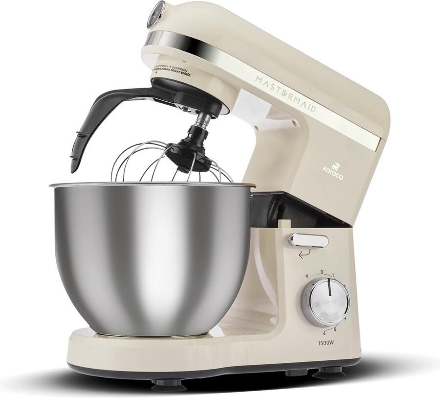KARACA Mastermaid Chef Pro Dubbelarmige Keukenchef 1500W Zachte Room Glanzende Room 1500W 5 L Mixer Keukenmachine Snelheidsinstelling Deeghaak Kloppen Kneden en mengen