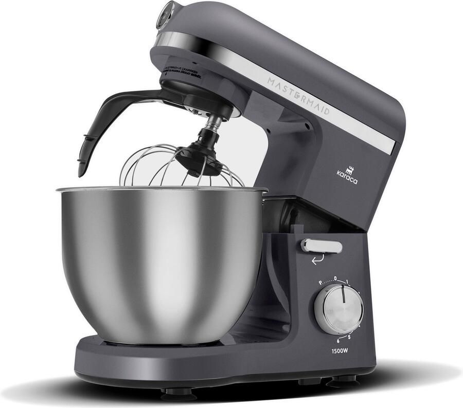 KARACA Mastermaid Chef Pro Keukenchef met twee armen 1500W Space Gray Shiny Cream 1500W 5 L Mixer Keukenmachine Snelheidsinstelling Deeghaak Kloppen Kneden en mengen