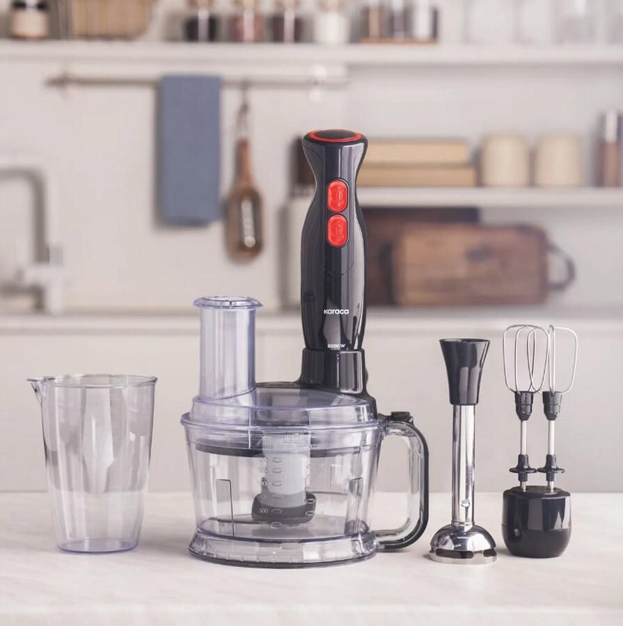 KARACA Pro-Multimax 6-in-1 Keukenmachine 2000W Hakmolen Blender en Mixer 1 5L Zwart