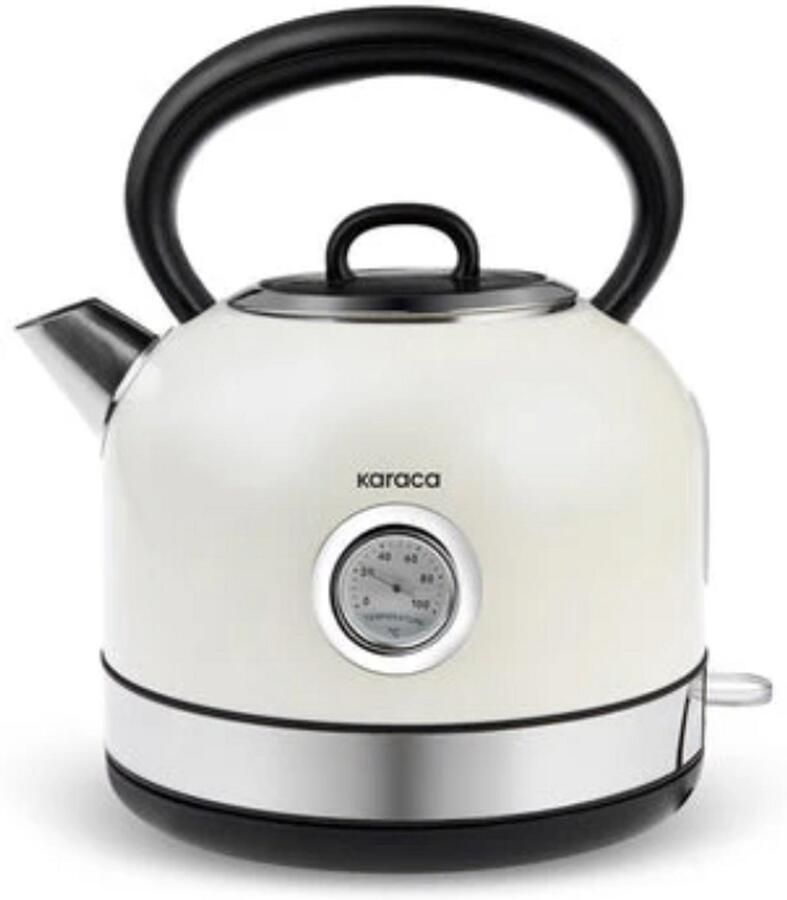 KARACA Retro 2202 Waterkoker – 1 7L – 2200W – 304 RVS Binnenzijde – Temperatuurmeter – Crème