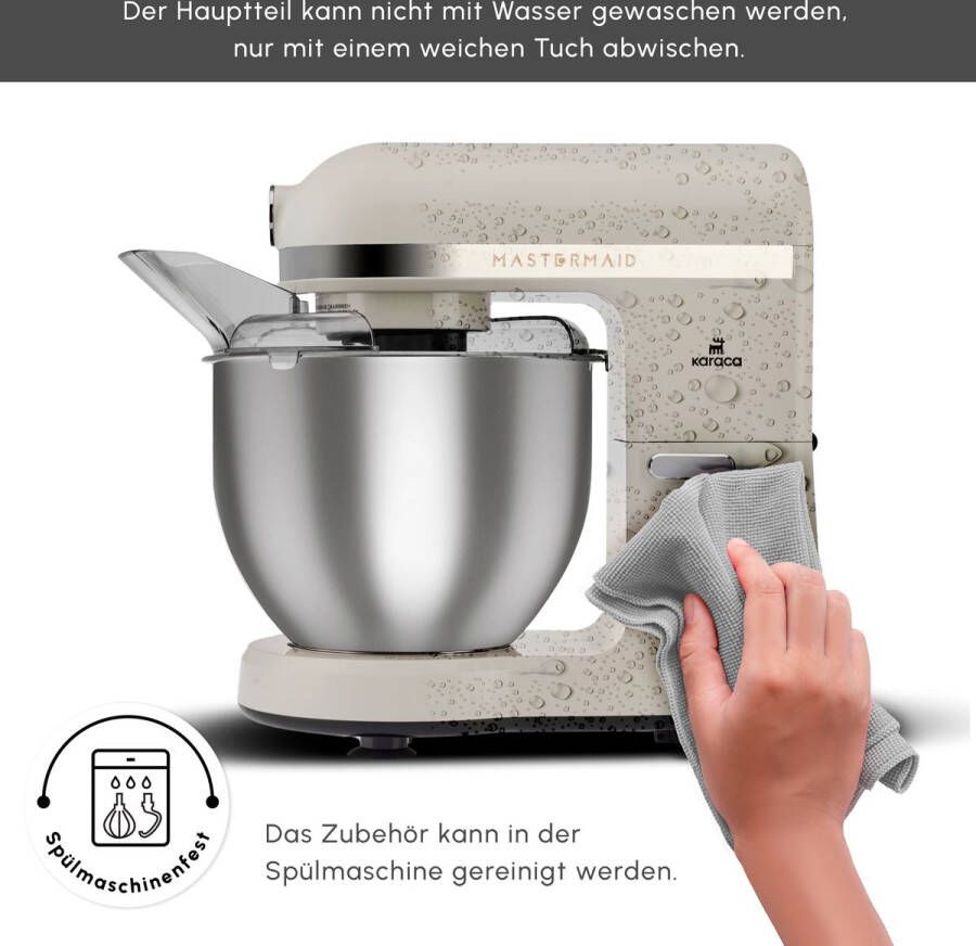 KARACA Mastermaid Chef Pro Dubbelarmige Keukenchef 1500W Zachte Room Glanzende Room 1500W 5 L Mixer Keukenmachine Snelheidsinstelling Deeghaak Kloppen Kneden en mengen - Foto 2