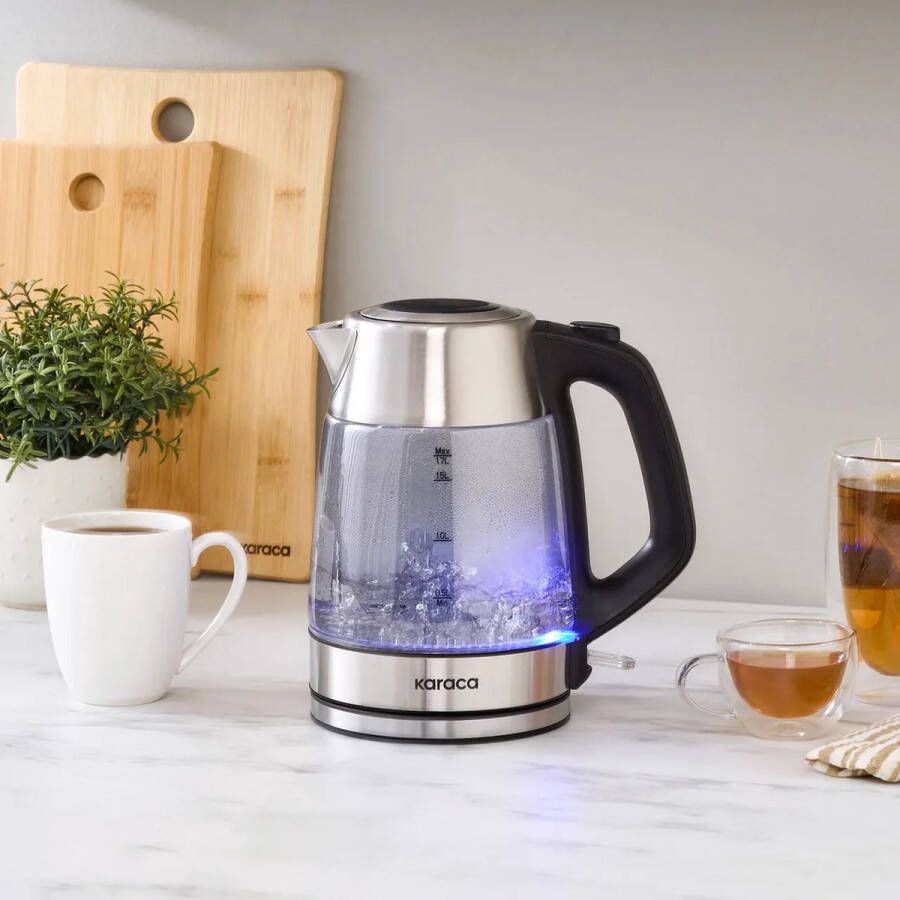 KARACA ShinyGlass Inox 1.7L Glazen Waterkoker LED Verlichting 2200W OP-GK008