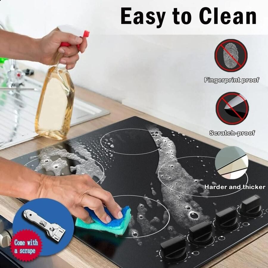 Karinear Inductie kookplaat Induction Hob Elektrische Brander 4-pits Inbouw 59 cm Elektrische Kookplaat Zwarte mat Gematteerde Keramische Glasplaat met 4 Individuele Bedieningsknoppen Induction Cook Top Inductie Fornuis Zwart