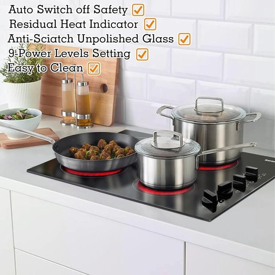 Karinear Inductie kookplaat Induction Hob Elektrische Brander 4-pits Inbouw 59 cm Elektrische Kookplaat Zwarte mat Gematteerde Keramische Glasplaat met 4 Individuele Bedieningsknoppen Induction Cook Top Inductie Fornuis Zwart - Foto 3