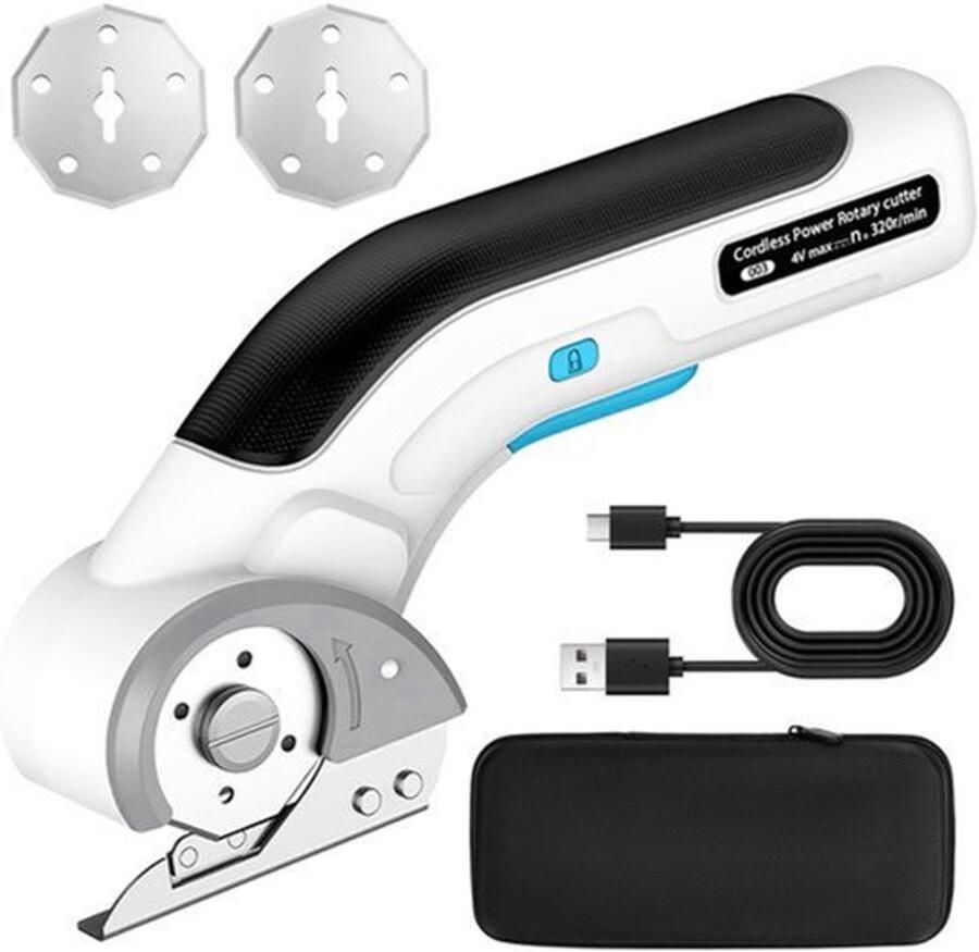 Kartonsnijder elektrische snijder draadloze rolsnijder universeel snijdt tot 9 mm dik 320 rpm multifunctionele snijder met 1 reservelemmet voor papier karton tapijt leer vilt kunststof