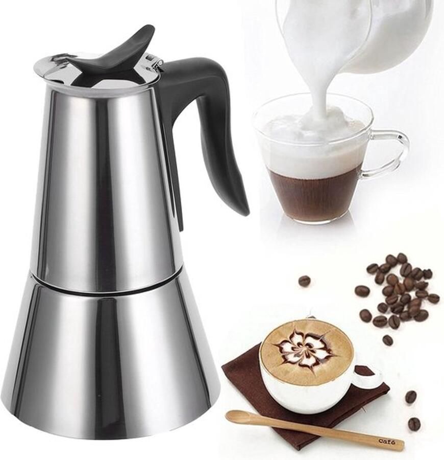 Karzo 300 ml koffiezetapparaat waterkoker van roestvrij staal elektrische koffiepot voor thuisgebruik Italiaanse mokka-espressopot waterkoker van roestvrij staal voor thuisgebruik in de keuken