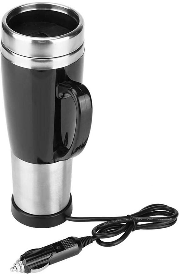 Karzo 450 ml reiswaterkoker roestvrijstalen elektrische autowaterkoker autoverwarmingsbeker draagbare reiswaterkoker voor kampeertrips (12V) zwart