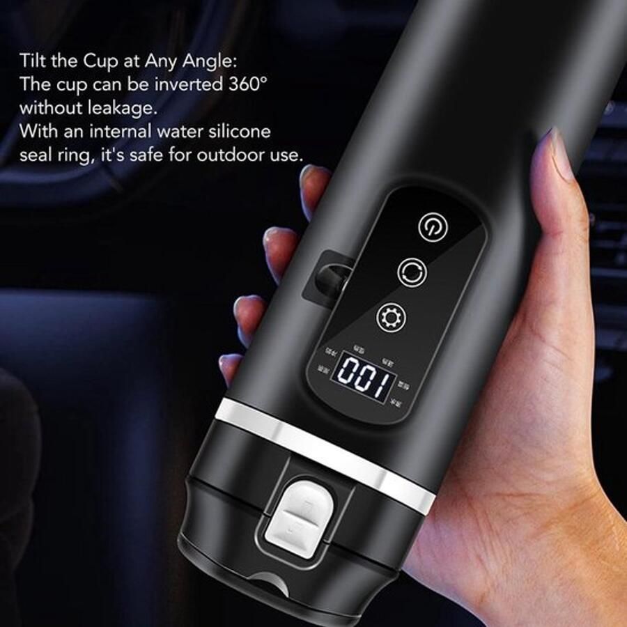 Karzo Draagbare elektrische waterkoker van 500 ml met lekvrij deksel geschikt voor 12V en 24V in auto en vrachtwagen ideaal voor snel en veilig water koken onderweg