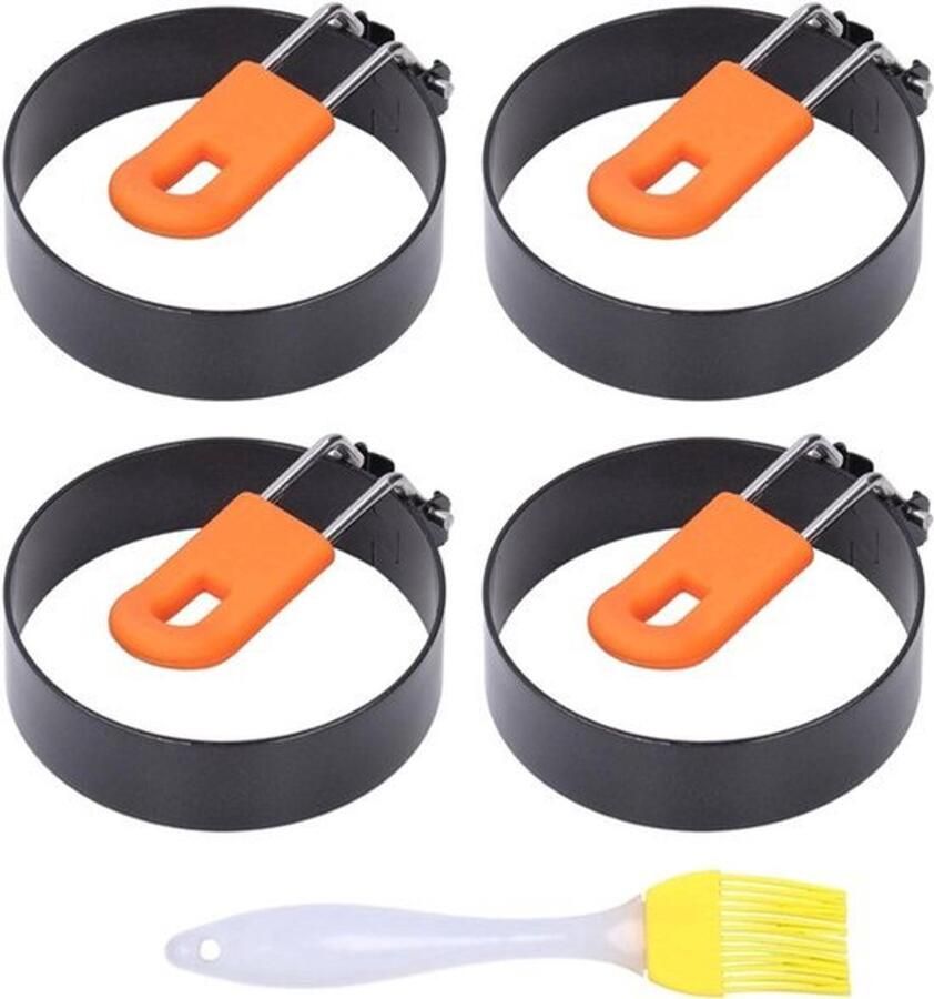 Karzo Eierringen 3 Inch Stalen Eiervormen Eierkoker Anti-aanbak Eiervormer met Borstel voor Het Bakken van Eieren en Ontbijt