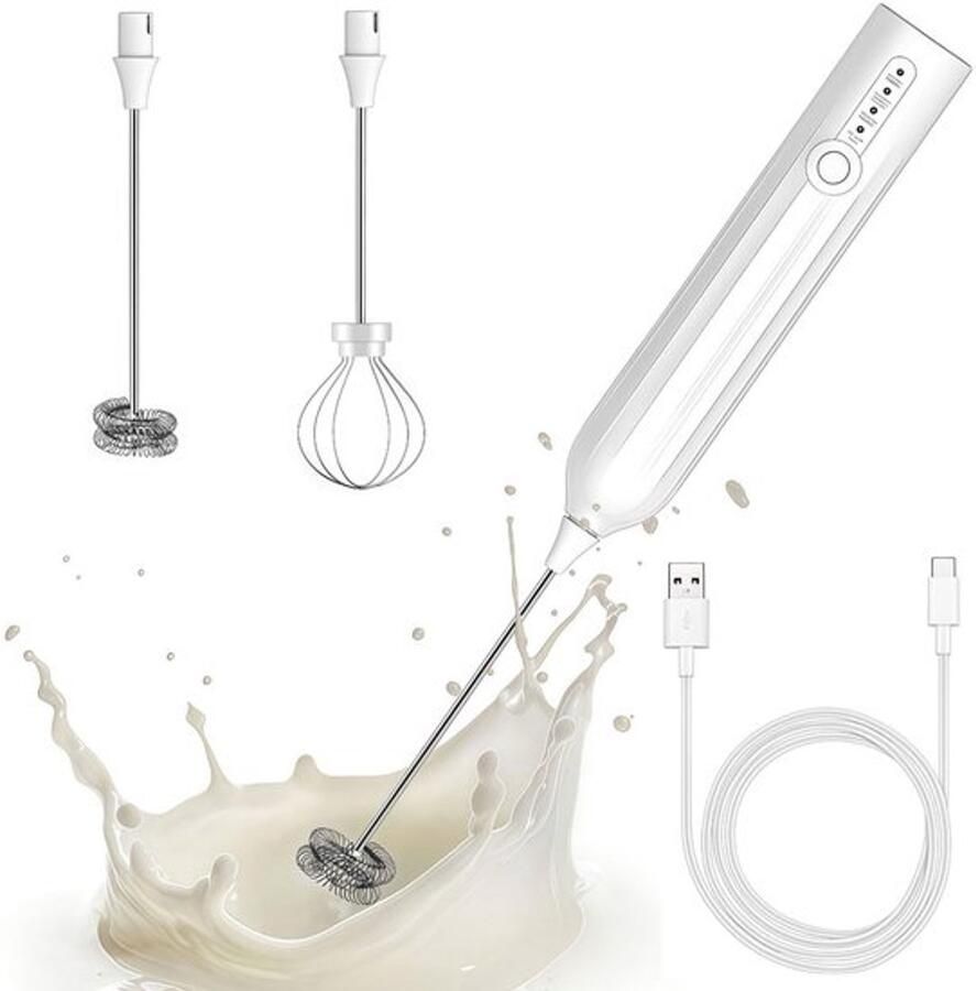 Karzo Elektrische garde USB-C oplaadbare melkopschuimer drankmixer verwijderbare garde van roestvrij staal 3 instelbare snelheden voor koffie room eieren kloppen