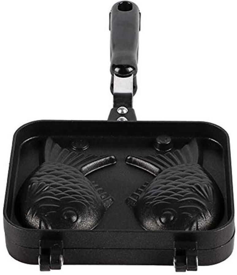 Karzo Elektrische Taiyaki wafelpan van 38×19×4 cm met non-stick coating en dubbele visvorm voor het eenvoudig bereiden van Japanse visvormige wafels