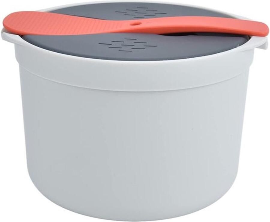 Karzo Magnetronrijstkoker 2L magnetronrijst- en pastakoker voedselveilig PP-materiaal magnetronrijstkokerset met rijstlepel deksel zeef en stoomkoker (oranje)