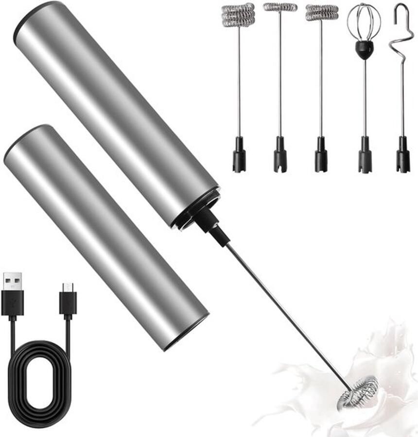 Karzo Oplaadbare elektrische melkopschuimer draagbare melkopschuimer roestvrijstalen staaf met 3 snelheden USB voor matcha warme chocolademelk cappuccino