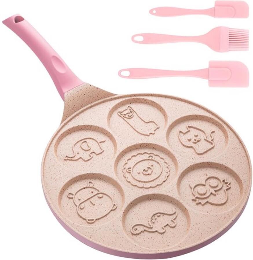 Karzo Pannenkoekenpan antiaanbaklaag 26 cm met zeven holtes pannenkoekenpan pannenkoekenmaker voor gas etc. spiegelpan voor omeletten pannenkoeken hamburgers