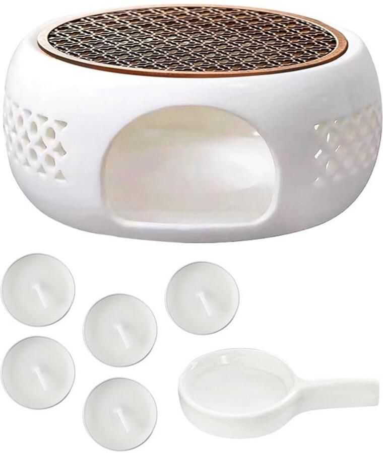 Karzo Porseleinen Theepotwarmer 14 5 cm Met Kurken Basis en Gouden Onderlegger Geschikt voor Thee en Melk