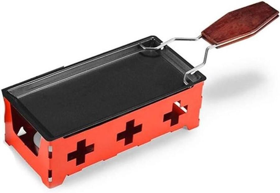 Karzo Raclette grill set met anti-aanbaklaag opvouwbaar houten handvat en kaasspatel voor eenvoudig smelten van kaas en veelzijdig gebruik