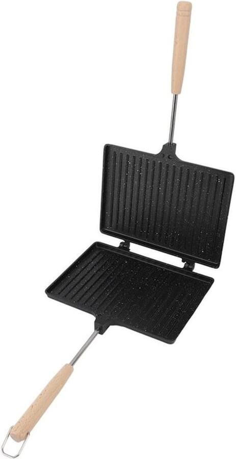 Karzo Sandwichmaker dubbelzijdige pan voor gegrilde panini's met antiaanbakplaten snelle ontbijtbooster gemakkelijk mee te nemen voor het hele gezin aluminiumlegering massief hout 23 x