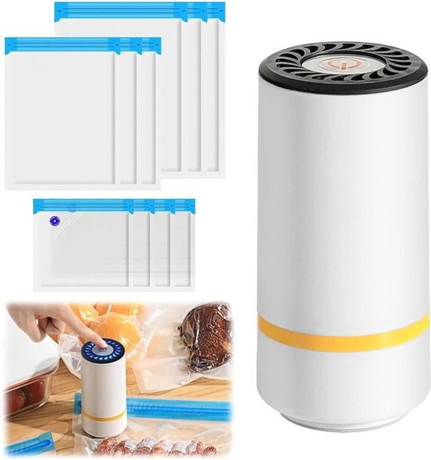 Karzo Voedselvacuümsealer set met herbruikbare zakken en clips USB oplaadbaar voedselopslag automatische vacuümluchtsluitmachine