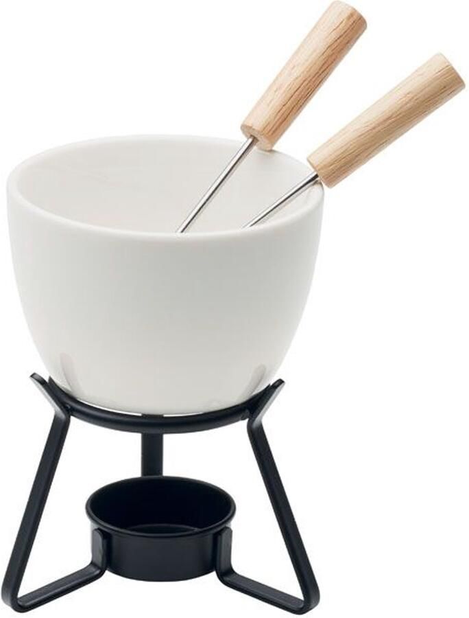 Kase Keramische Fondueset Voor waxinelichtjes Met 2 vorkjes 240ml Kaas fondue Chocolade fondue Fonduepan Wit