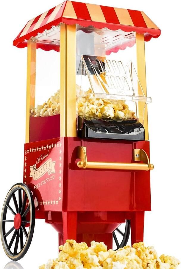 Kavo Popcorn Machine Popcorn Machine zonder Olie Hetelucht Popcornmaker Rood 39cm x 18cm x 18cm