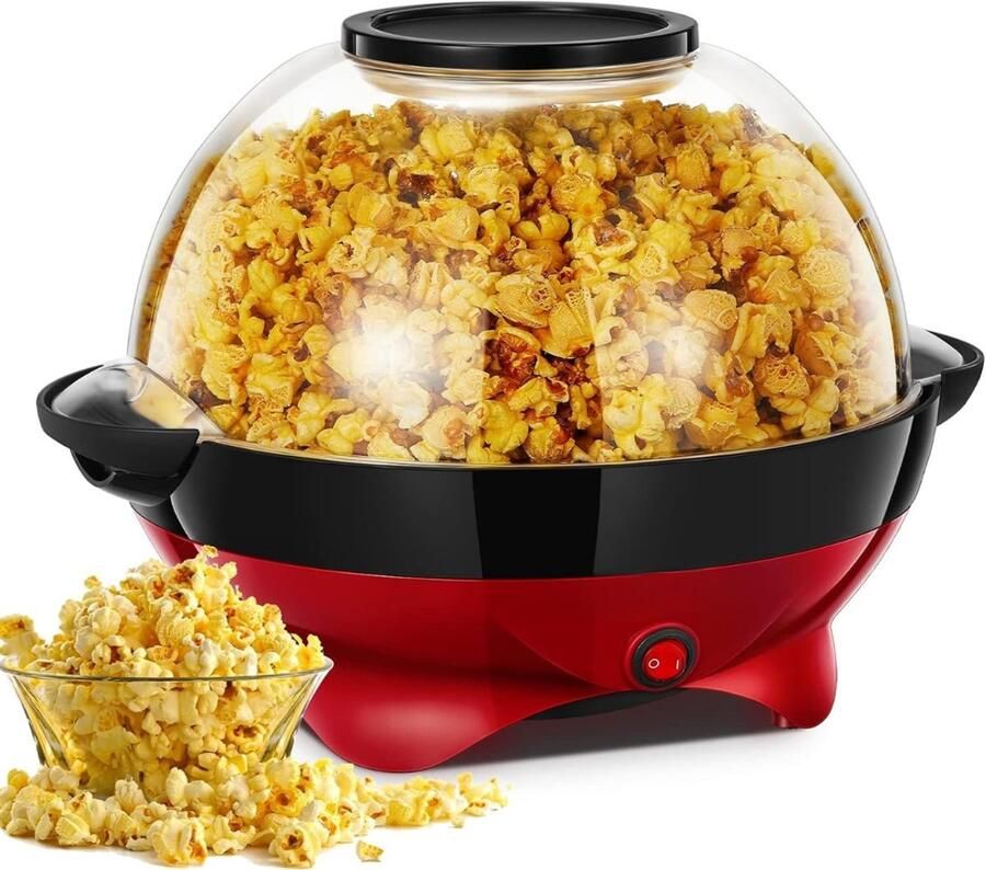 Kavo Popcorn Machine Popcorn Machine zonder Olie Hetelucht Popcornmaker Zwart Rood 30cm x 30cm x 18cm