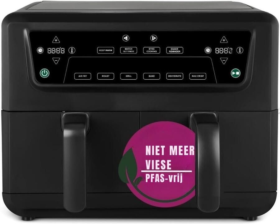 Kavora Airfryer met Stoom Functie Airfryer met Stoomfunctie Heteluchtfriteuse Dubbele Airfryer Zwart 44cm x 41cm x 31cm