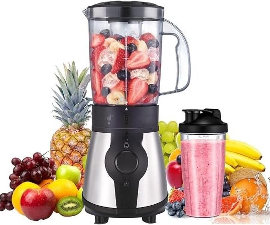 Kavora Blender Krachtige Blender Smoothieblender Zwart Zilver 17cm x 17cm x 34cm