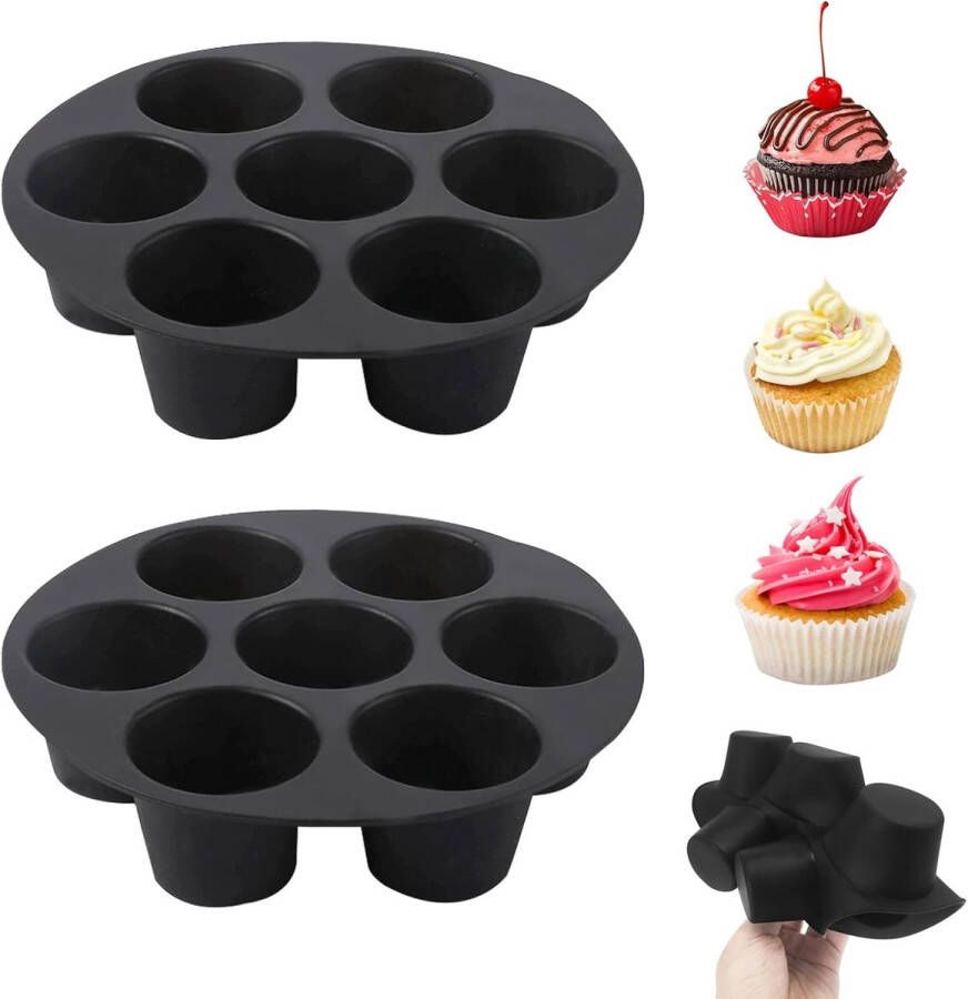 KCVV airfryer accessoires-2 stuks-airfryer siliconen bakje met 7 vakjes-Hittebestendig-BPA-vrij-Niet plakkerig-Geschikt voor cakes muffins puddingen
