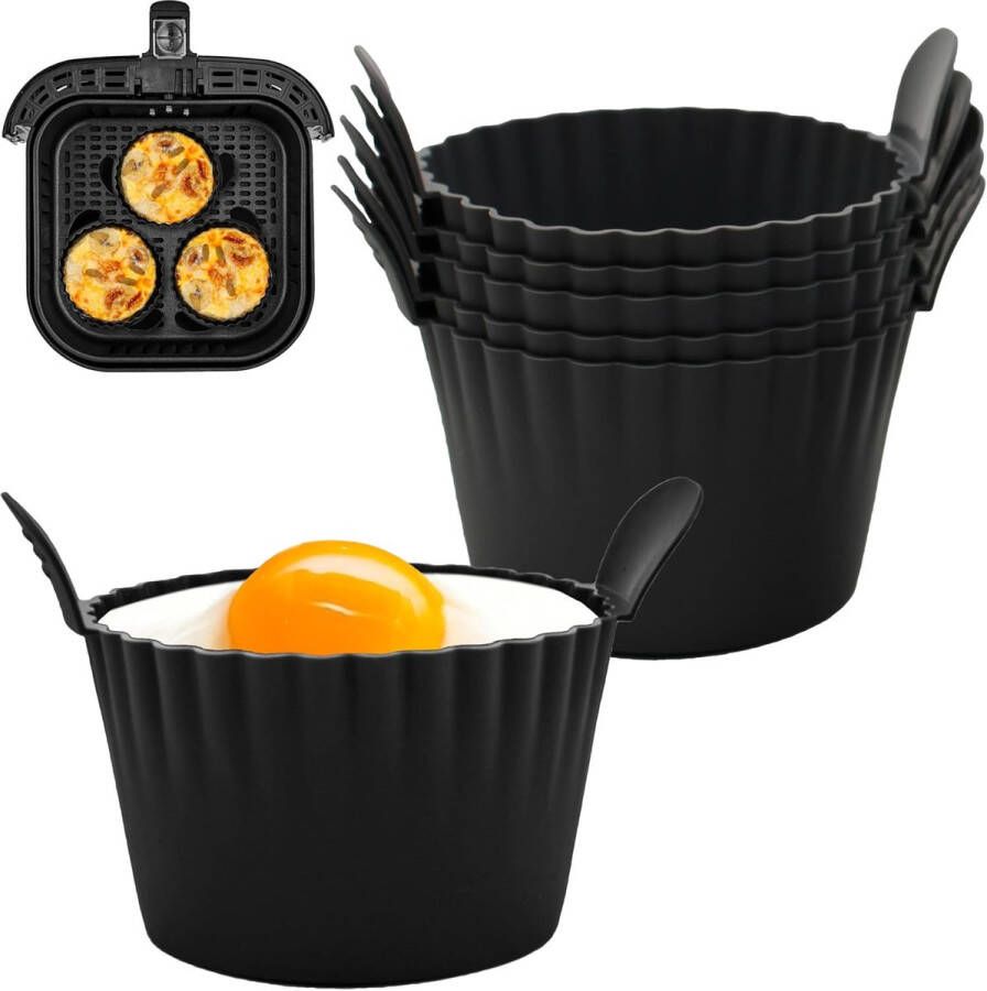 KCVV airfryer accessoires-6 stuks-Airfryer eiervorm-airfryer siliconen bakje-BPA-vrij-Geschikt voor alle airfryers-Zwart