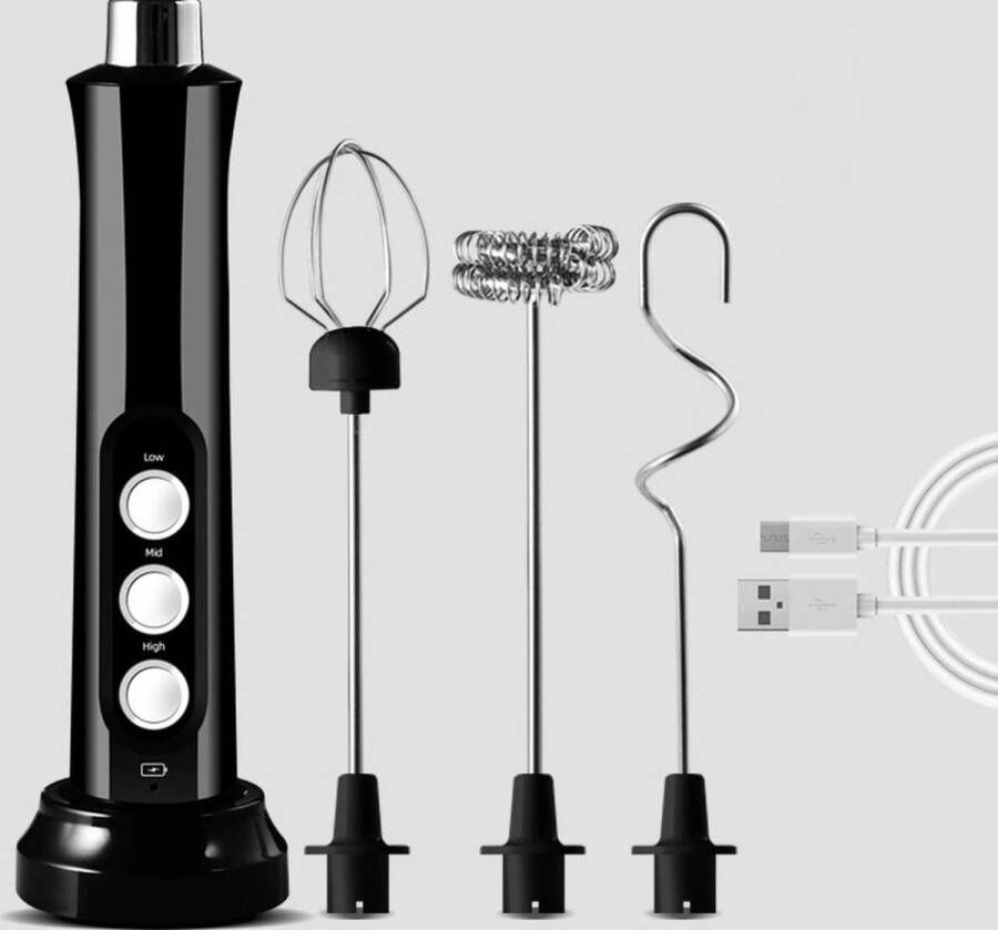 KCVV Melkopschuimer Handheld Elektrische melkopschuimer Draagbare elektrische melkopschuimer 3 instelbare snelheden Mini melkopschuimer voor latte Zwart - Foto 2