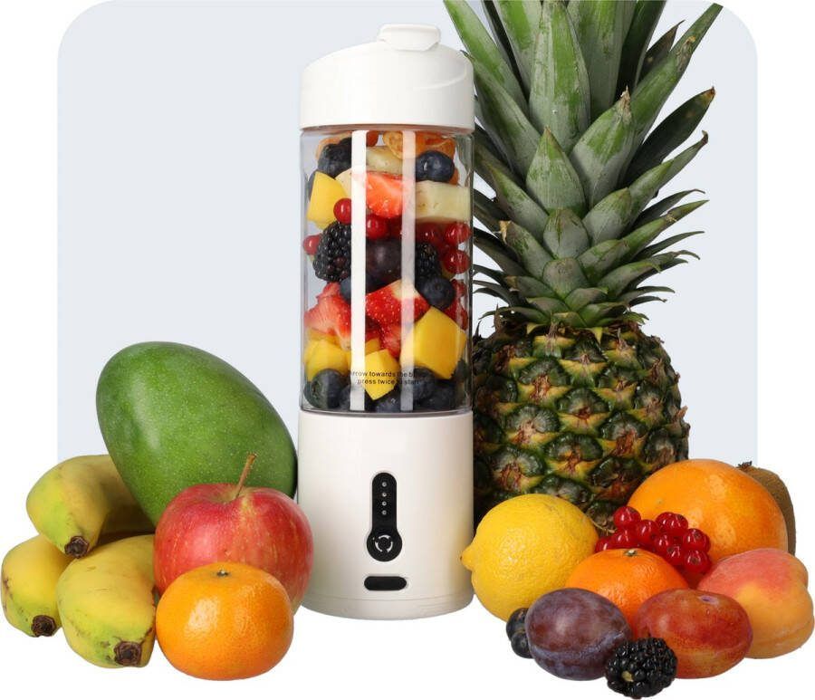 KEAJOR Smoothie Blender To Go met 6 Messen Portable Blender met Sluitbaar Drinkgat 500ml USB-C Oplaadbaar Sport Blender Wit